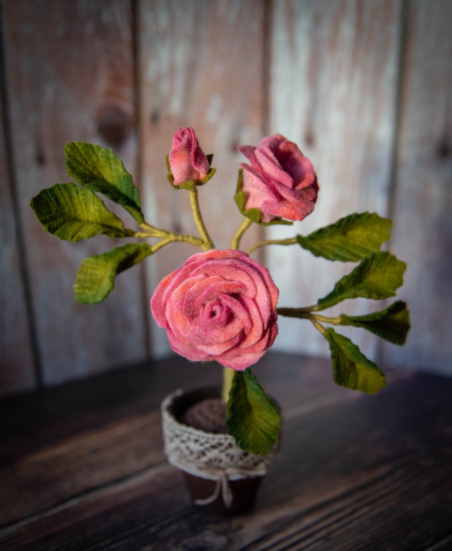 Blush Petal Rose in Terracotta – Pink Felt Bloom