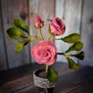 Blush Petal Rose in Terracotta – Pink Felt Bloom
