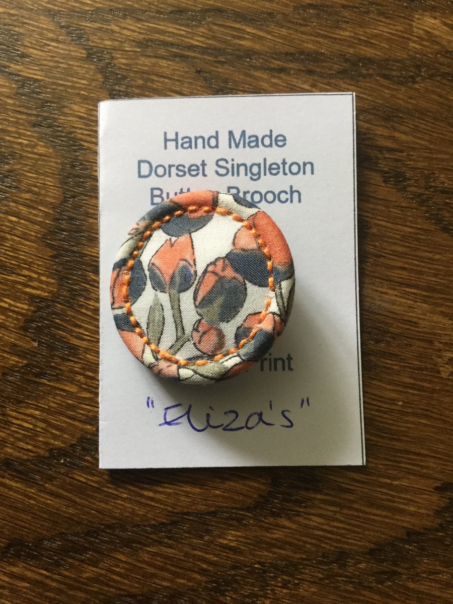Liberty Print Dorset Singleton Button Brooch, ‘Eliza’s’, Orange