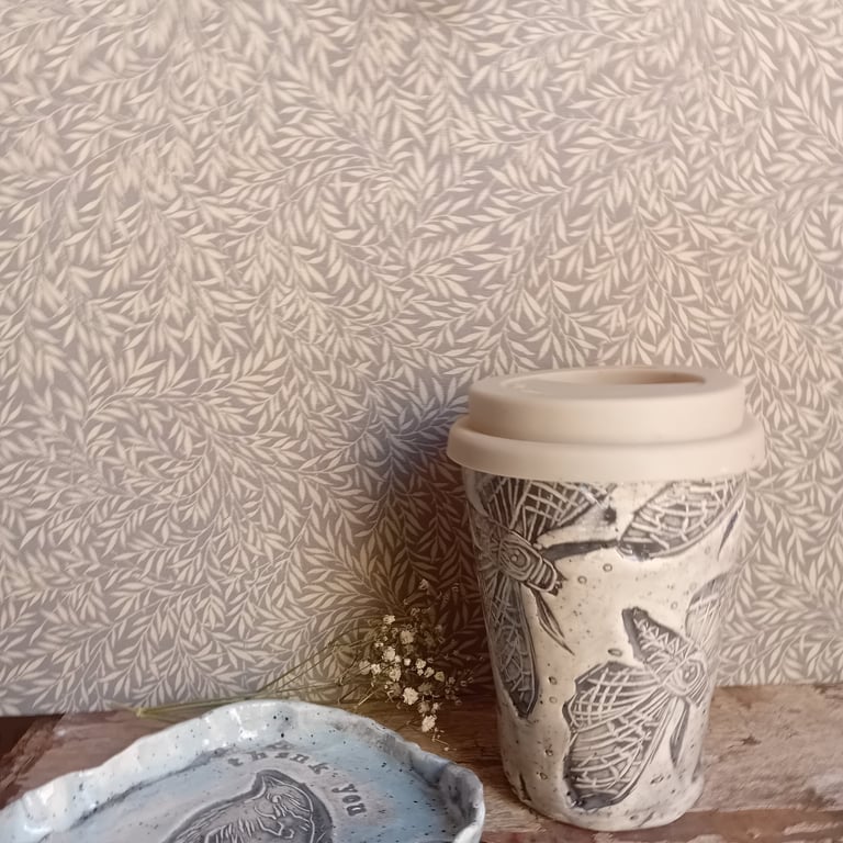 deaths head moth coffee travel mug-to go cup-takeaway ivory