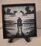 Couple at Sunset Heart 3D HueForge Print - 6 x 6 Inch - Framed 