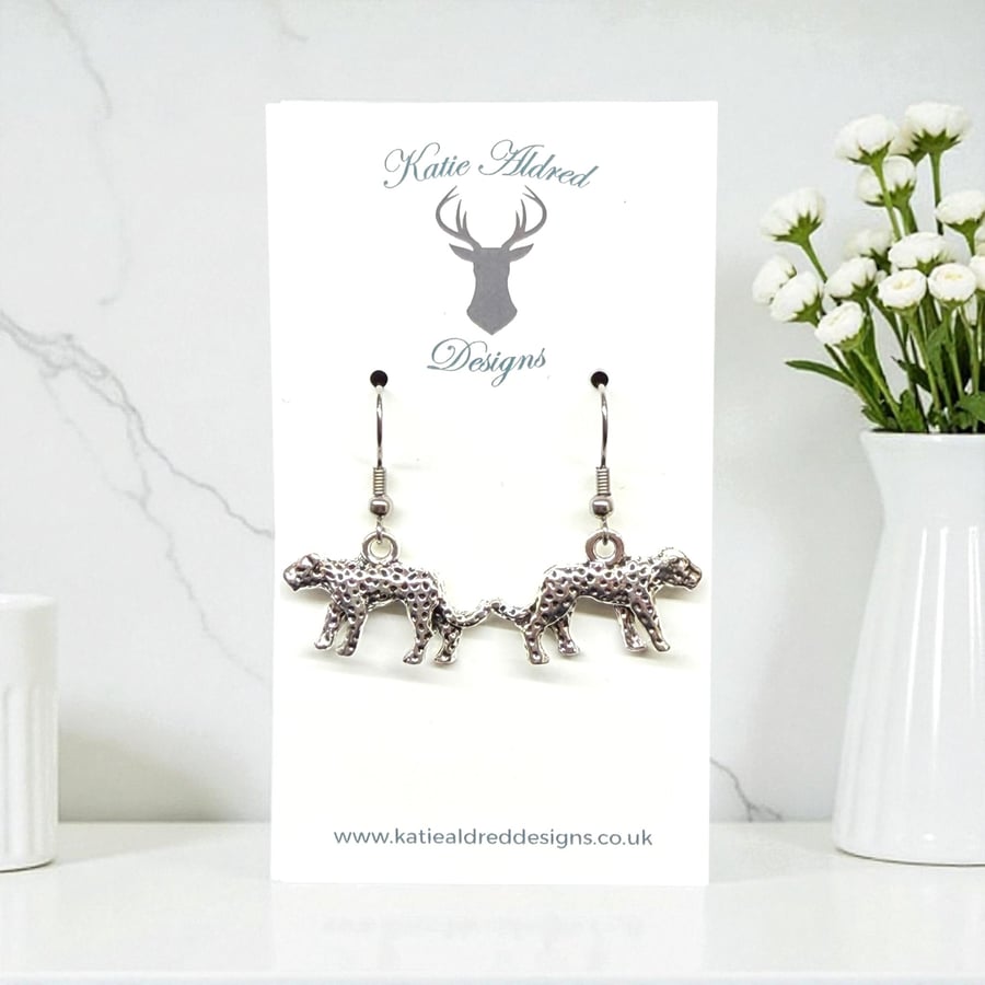 Charm Earrings - Silver Leopard