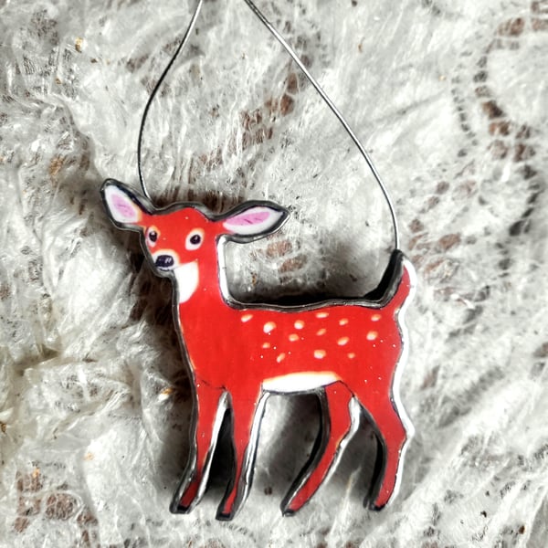 Lovely Festive Deer Fawn Hanging Ornament Decoration Bauble by EllyMental