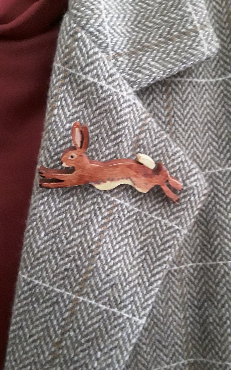 Image of Handmade  Wooden Running Hare brooch 