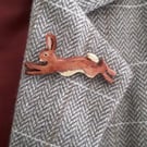 Handmade  Wooden Running Hare brooch 