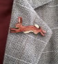 Handmade  Wooden Running Hare brooch 