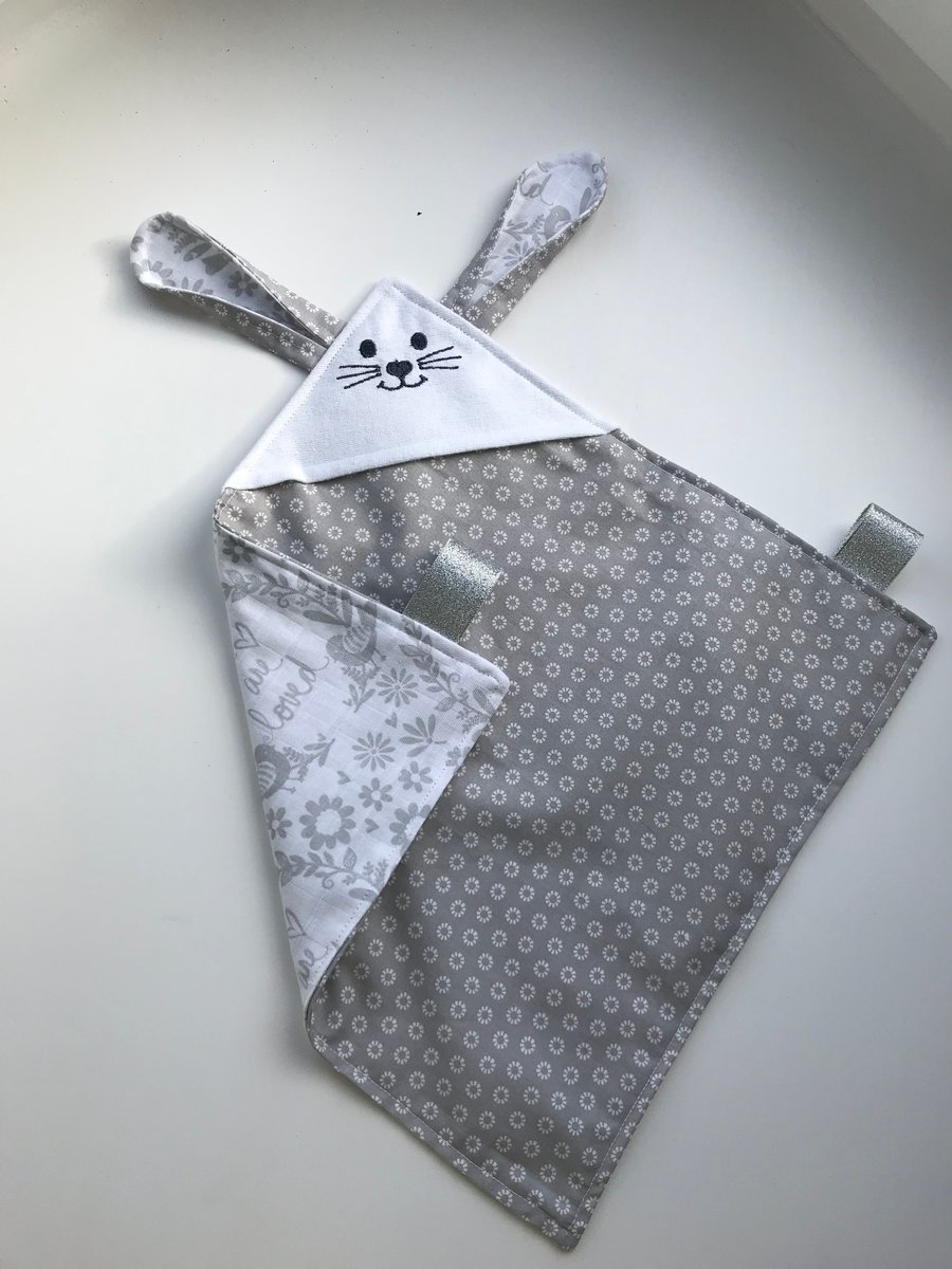 Bunny Rabbit Taggy Blanket muslin cloth Folksy
