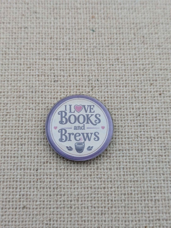 I Love Books and Brews - Book Lover Magnet - Resin Finished - Purple & White