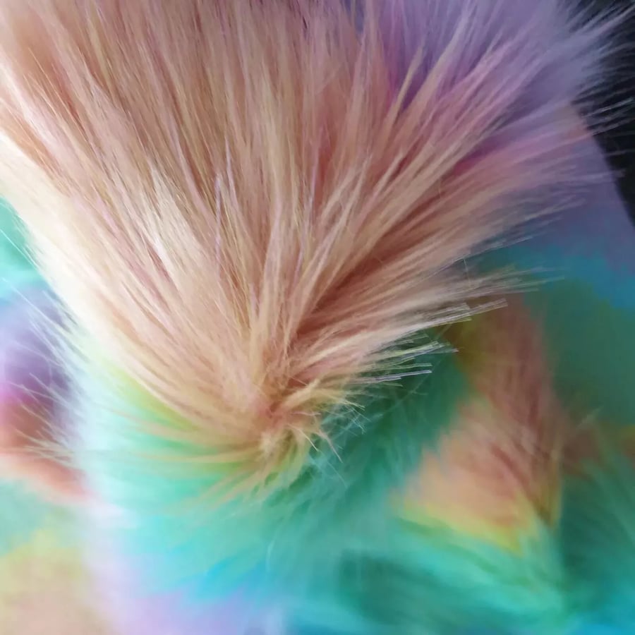 SOLD Reserved for Debby Teddy Bear Faux Fur Fabric Rainbow Colour 64 x 19.5 inch