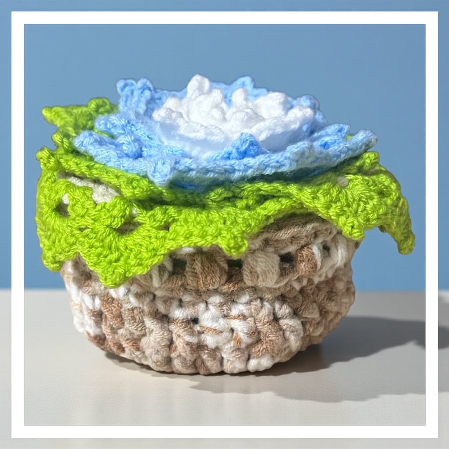 Handmade Crochet Flower Coasters Set of 6 with Basket