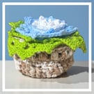 Handmade Crochet Flower Coasters Set of 6 with Basket