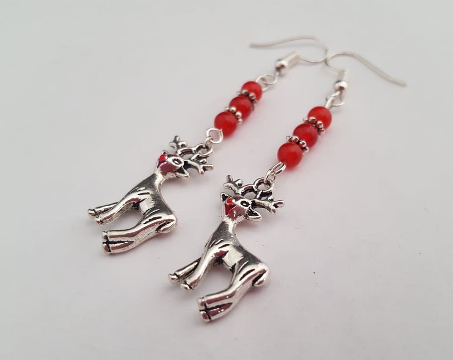 Rudolph earrings with red jade beads