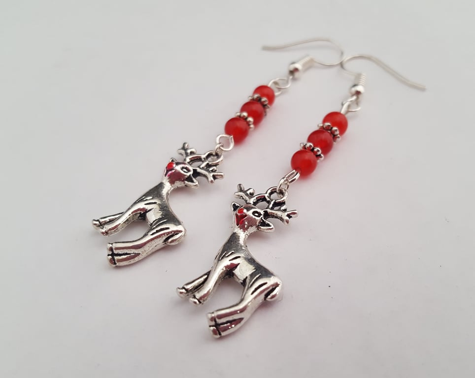 Rudolph earrings with red jade beads