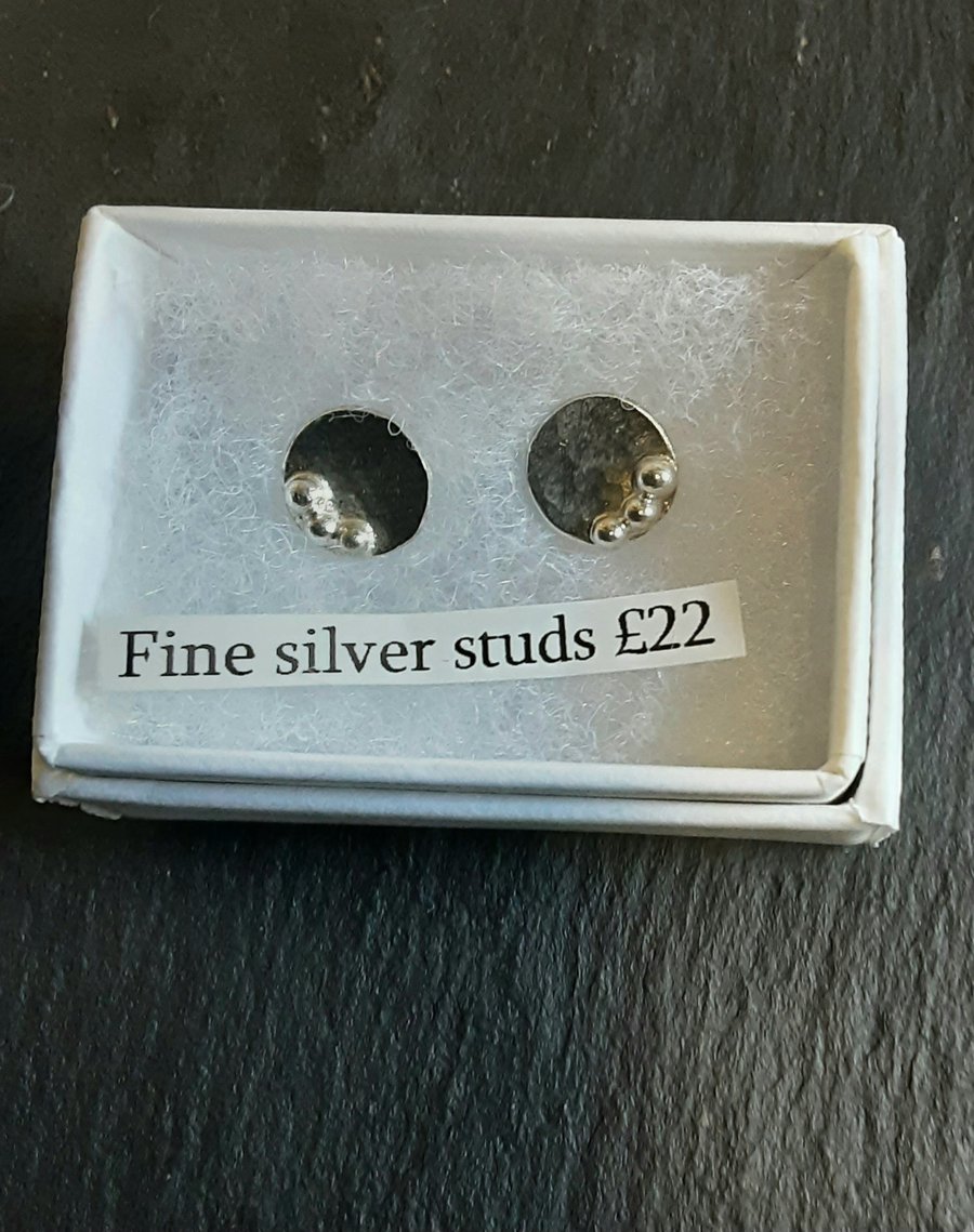 SMALL FINE SILVER STUDS WITH BOBBLES - 9MM