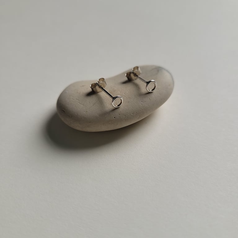 Tiny Circle Stud Earrings, Sterling Silver, Simple Small Open Rings