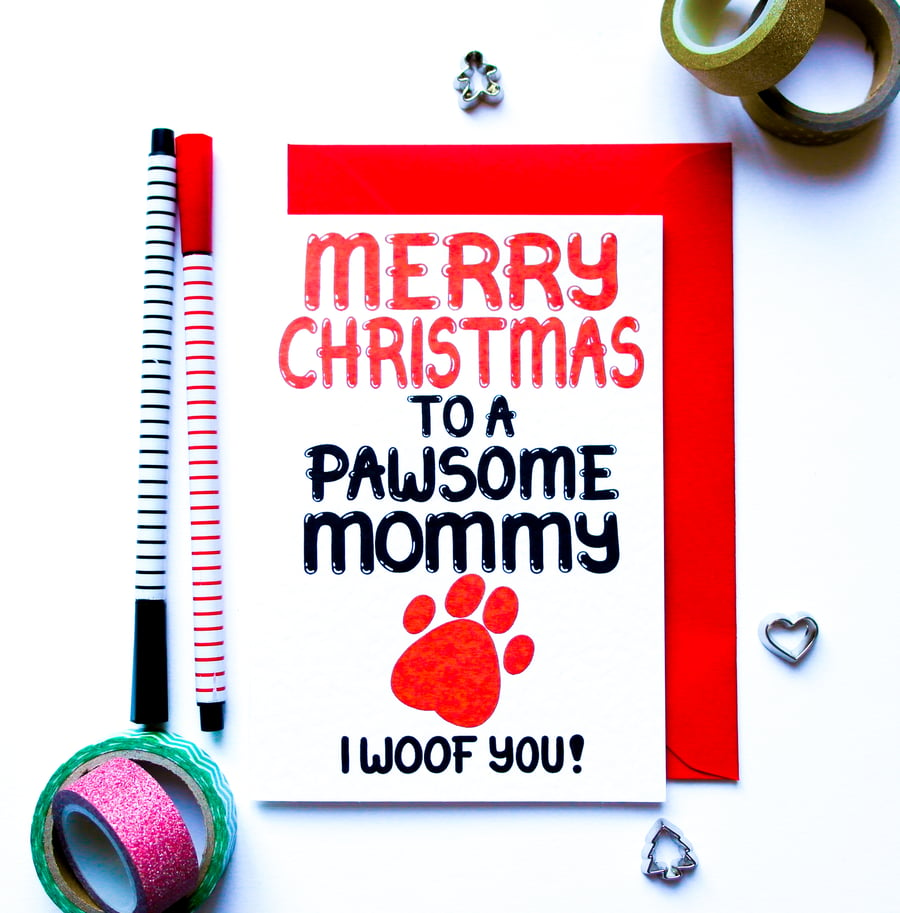 Pawsome Mommy Card Christmas Card from the Dog Christmas Card Fur Baby Mum