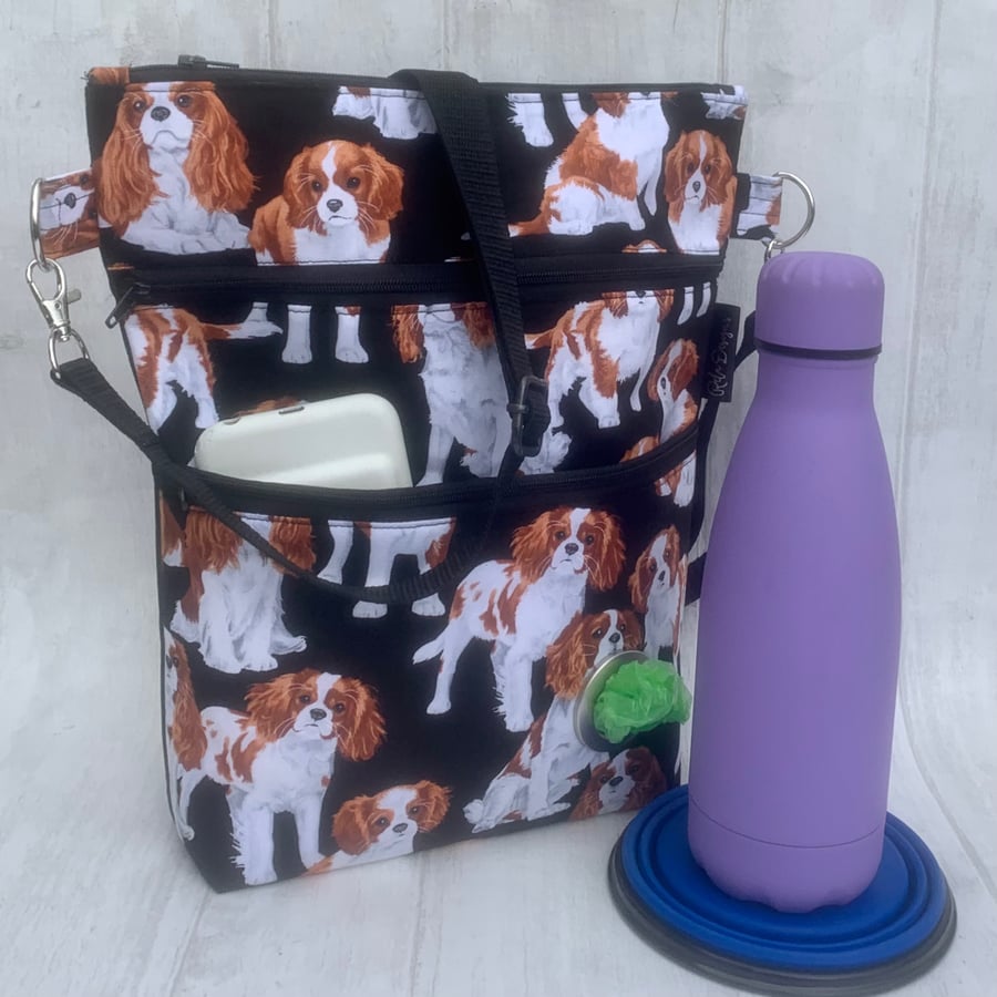 Dog walking bag, crossbody bag, King Charles Spaniels