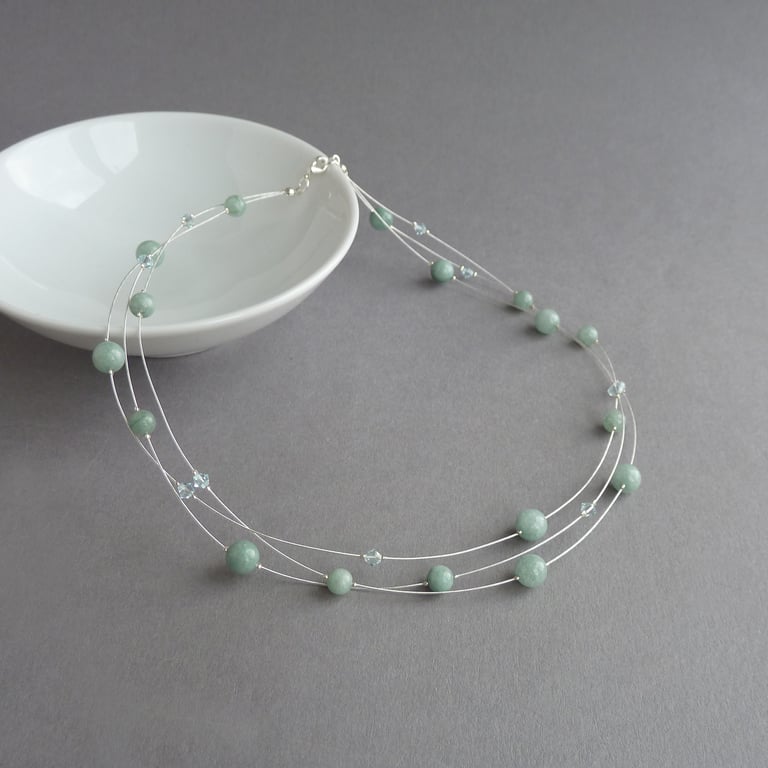 Dusty Green Multi-strand Necklace - Sage Bridesmaids Necklaces - Jewellery Gifts