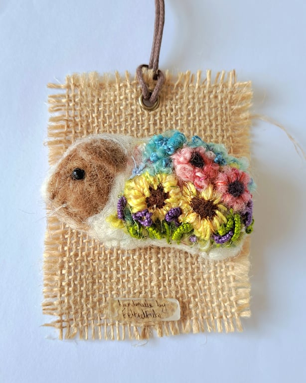 Guinea Pig Brooch Felted and Embroidered