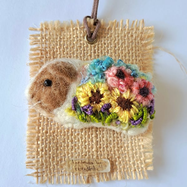 Guinea Pig Brooch Felted and Embroidered