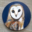 Barn Owl handpainted wooden coaster