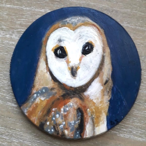 Barn Owl handpainted wooden coaster