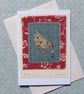 Pretty little hand-stitched hen card, floral print background - card to keep! - Image 4