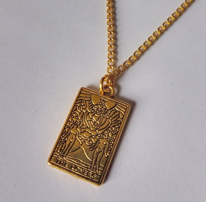 Tarot Card Lovers Gold Plate Necklace Wicca Pagan New Age