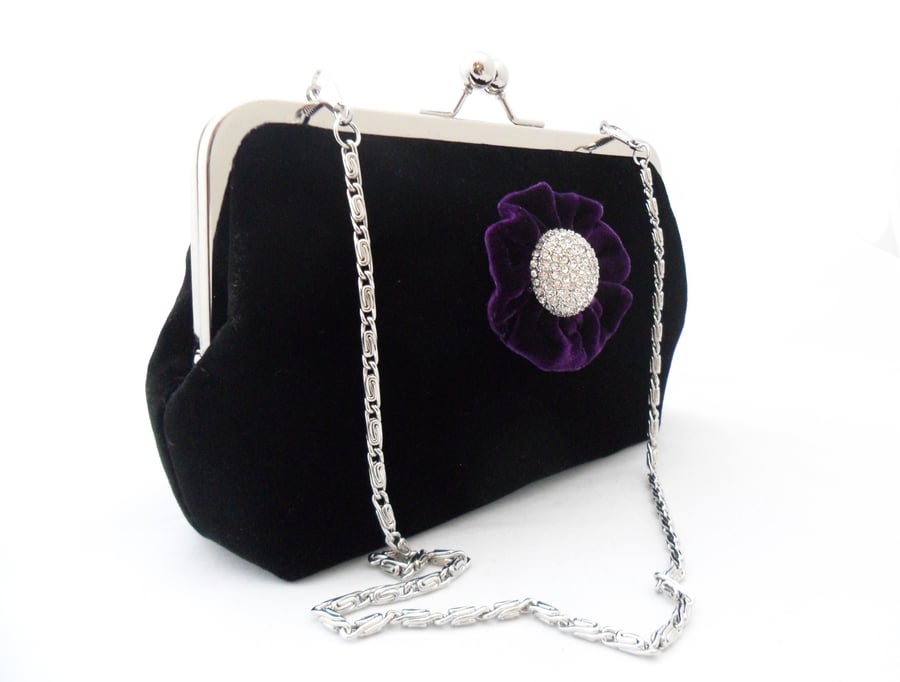 Black velvet clutch bag