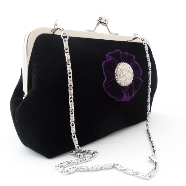 Black velvet clutch bag. 