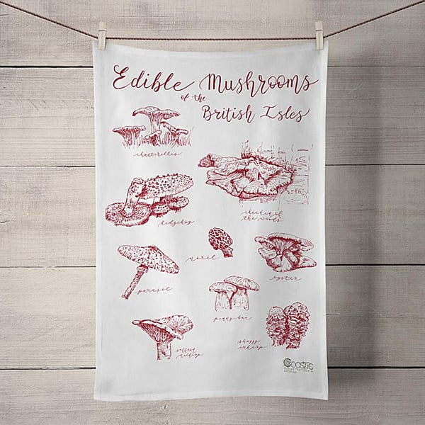 Edible Mushrooms of the British Isles Illustrated Organic Cotton Tea Towel