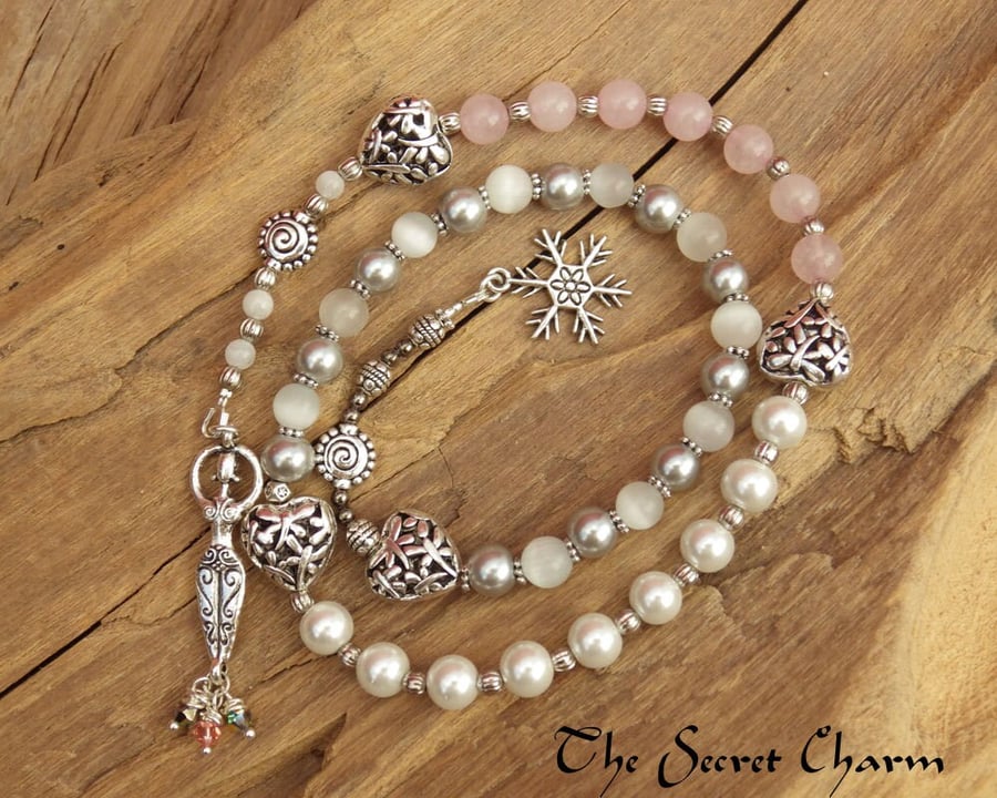 Celtic Goddess Of Winter Nicneven Pagan Prayer Beads, Wiccan Gemstone Rosary