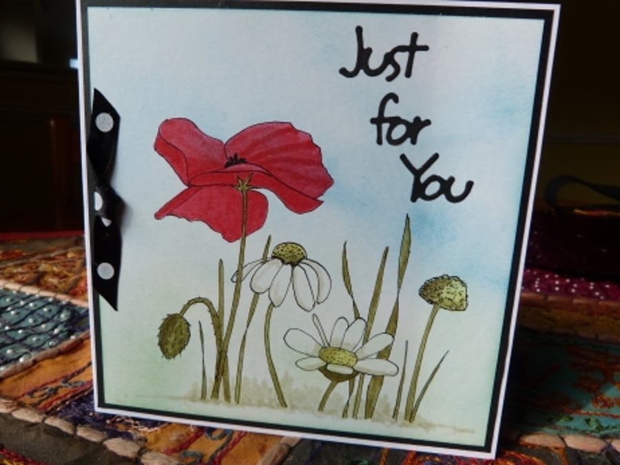 Original Painted Poppy and Daisy Card