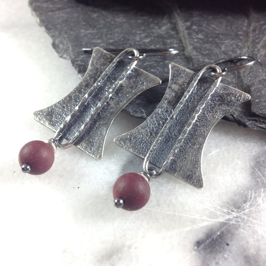 Silver Tribal earrings with mookaite stones