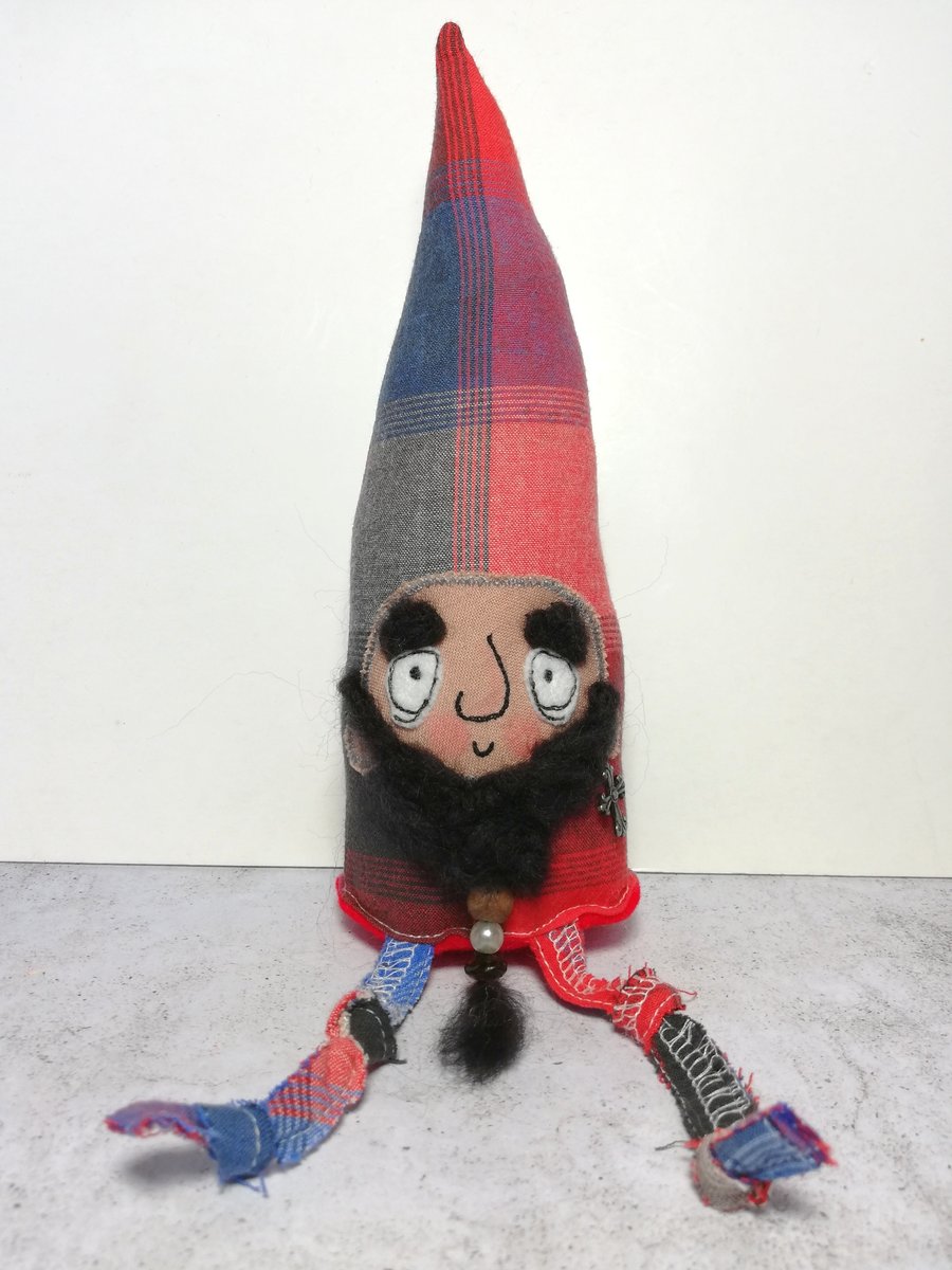 Nautical Gnome, Hurley with Upcycled Fabric, Earing & Beard Beads