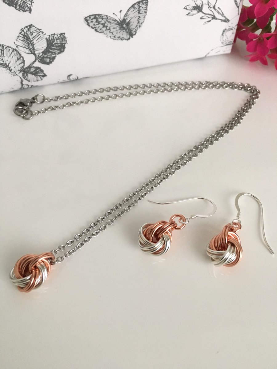 Sterling Silver with Copper Love Knot Anniversary Jewellery Set