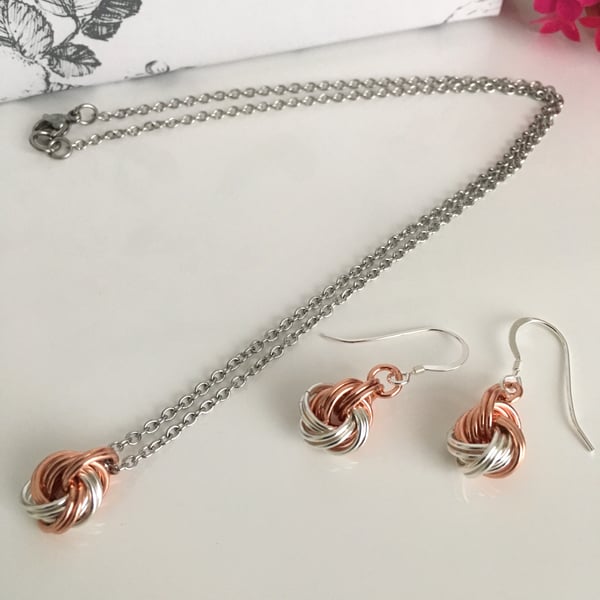 Sterling Silver with Copper Love Knot Anniversary Jewellery Set