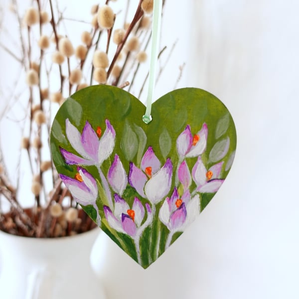 Crocus Decoration Hanging Heart Easter Home Decor Spring Flowers