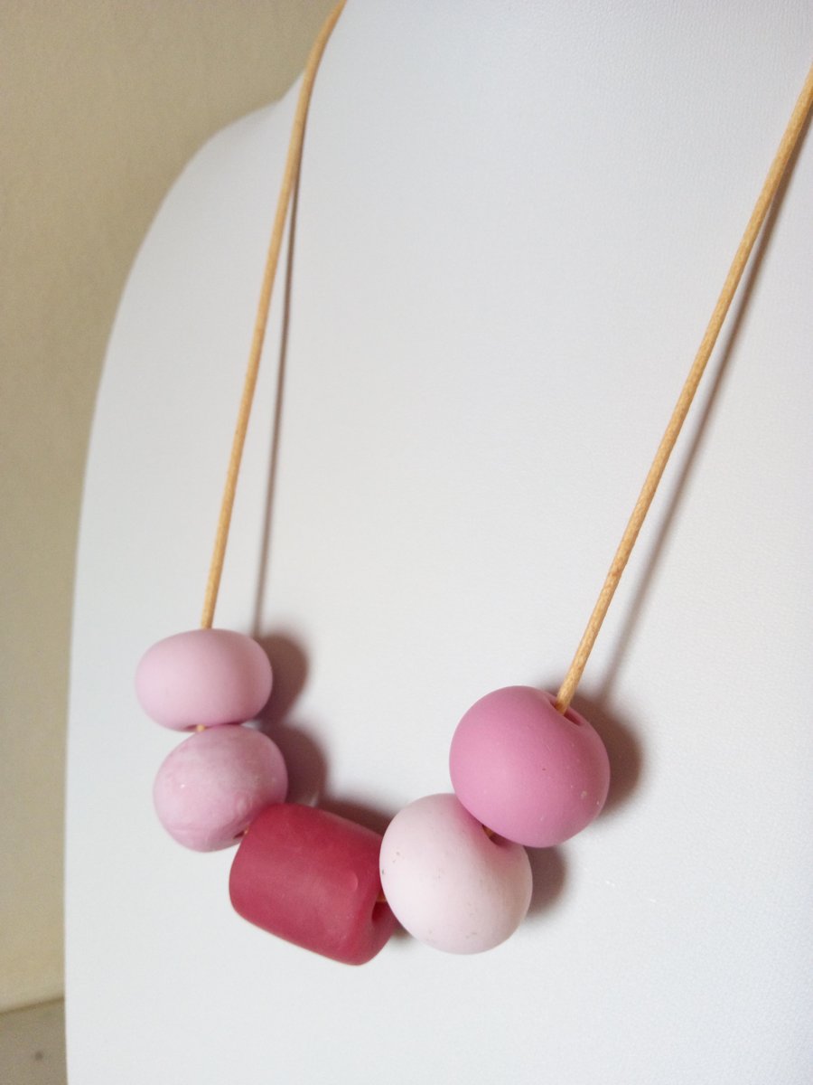 PINK CHUNKY POLYMER CLAY NECKLACE - HOLIDAY JEWELLERY -  FREE SHIPPING 