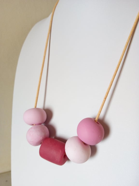 PINK CHUNKY POLYMER CLAY NECKLACE - HOLIDAY JEWELLERY -  FREE SHIPPING 