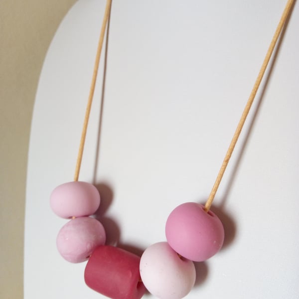 PINK CHUNKY POLYMER CLAY NECKLACE - HOLIDAY JEWELLERY -  FREE SHIPPING 