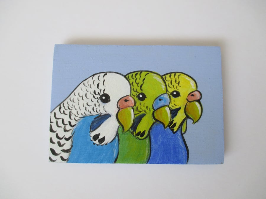 Budgerigar Budgie miniature original painting picture of three birds