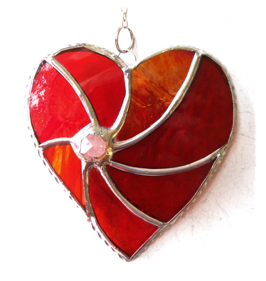  Red Swirl Heart Stained Glass Suncatcher Ruby Wedding 