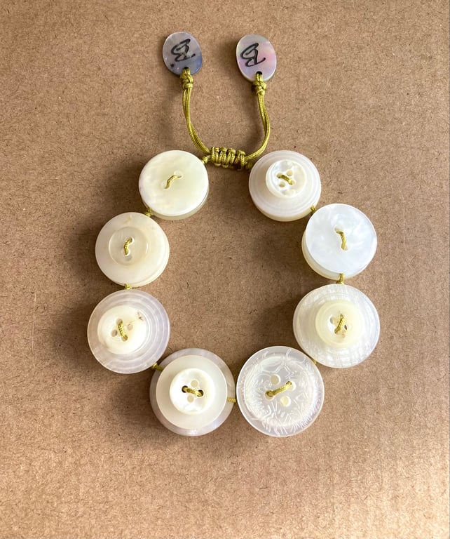 Creamy White Colour Theme - Vintage Button Adjustable Handmade Bracelet