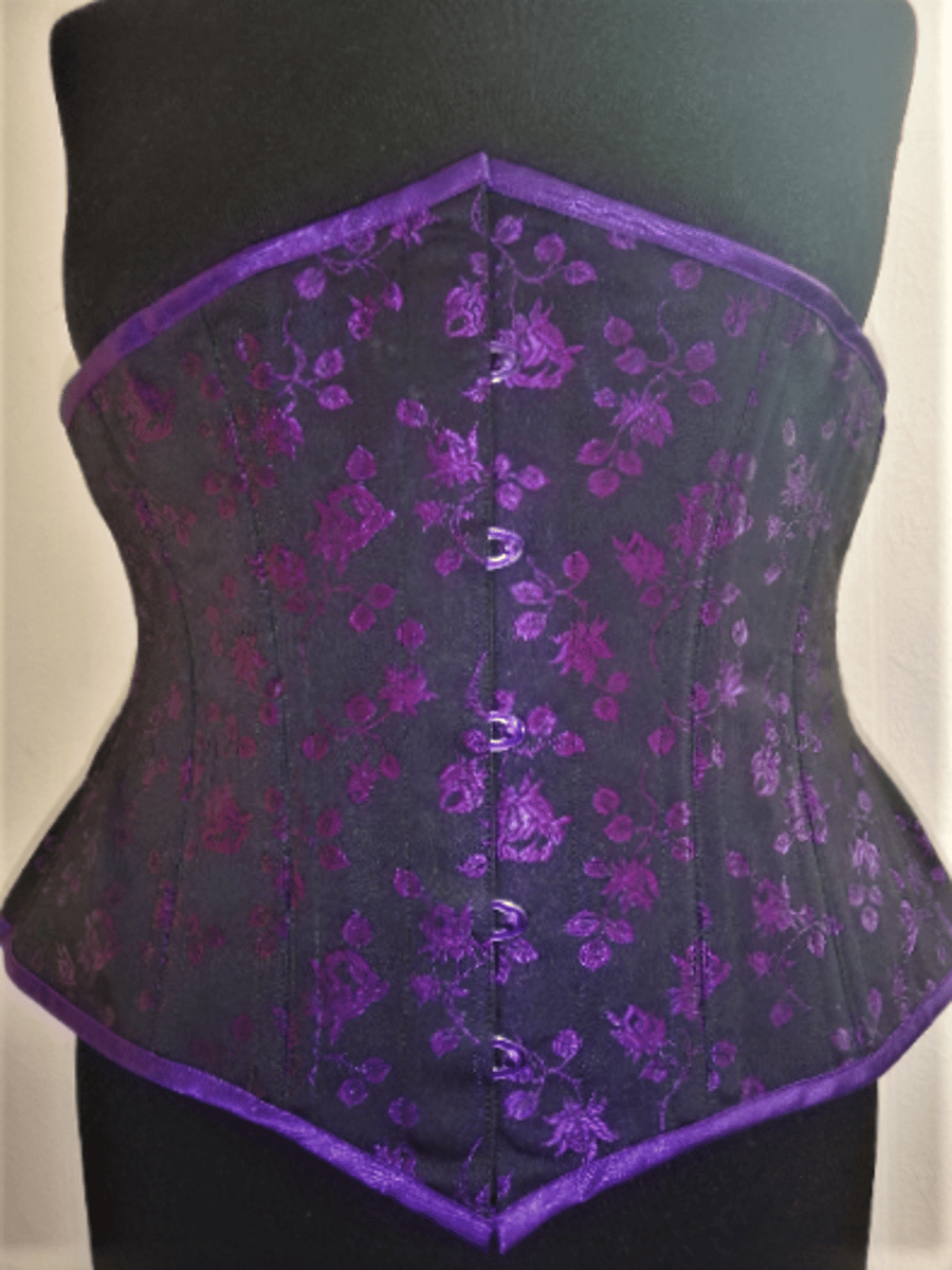 Hand made 36" (91.5cm) under bust black and purple steel boned corset