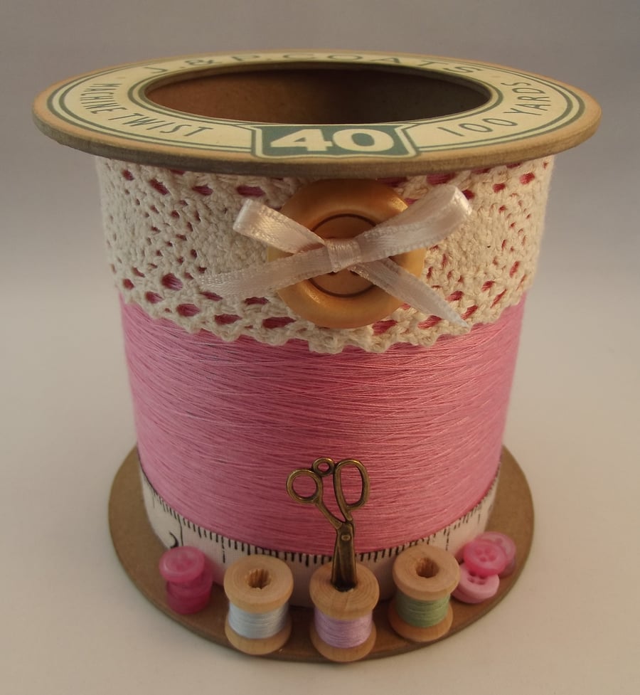 Candy Pink Cotton Reel Style Storage Pot