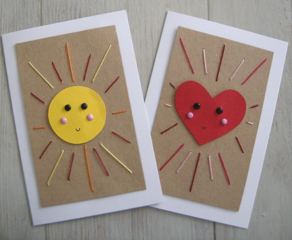 Make a happy heart and sunshine card - Mini craft kit - Sew your own 