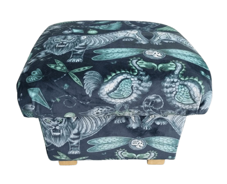 Storage Footstool Emma Shipley Extinct Navy Blue Velvet Fabric Pouffe Teal Seat