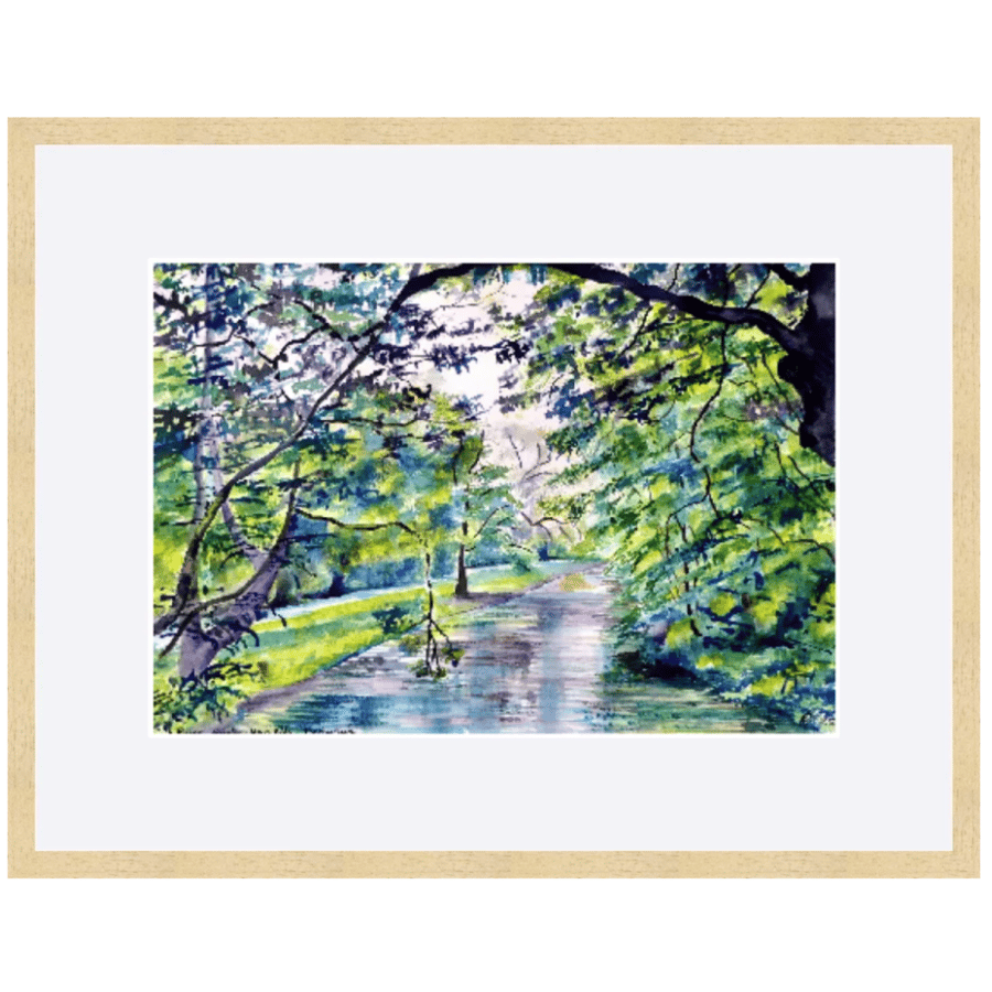 River Walk In Summer Framed Landscape Impressionist Watercolour Painting 