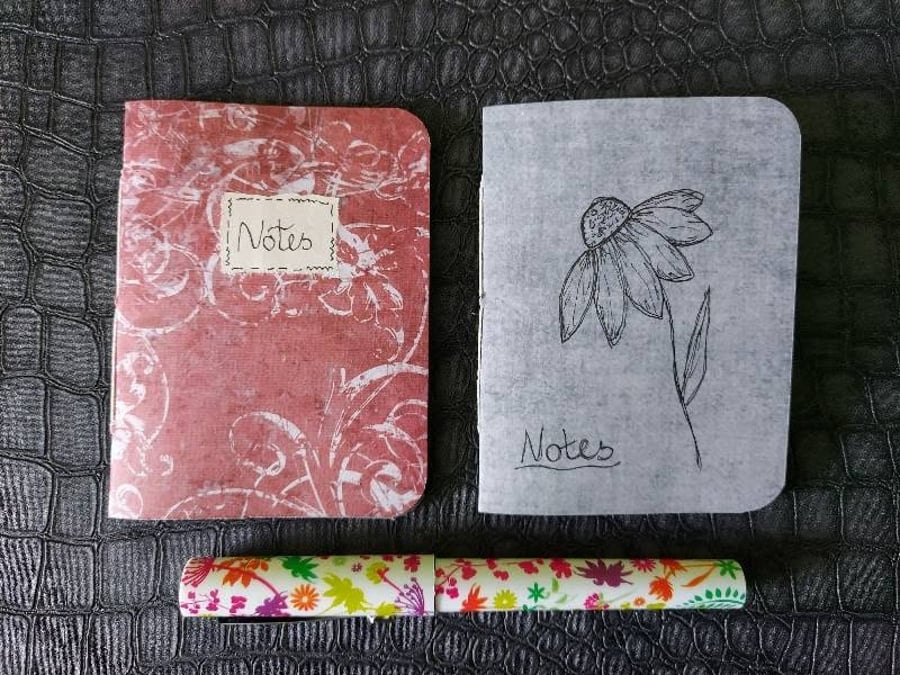 Pocket Size Handmade Notebook - Pack of 2 - Botanical Covers - Free Pen Included